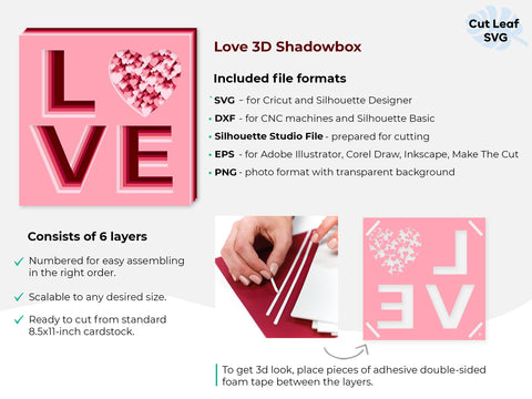 3d Love svg - Shadow box svg, Valentine svg, Heart svg SVG CutLeafSvg 