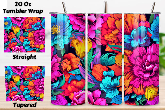 3D Luminous Flower Tumbler wrap, Seamless PNG Wrap, 3D Neon Floral Fantasy Tumbler wrap, Seamless Wrap PNG Sublimation FloridPrintables 