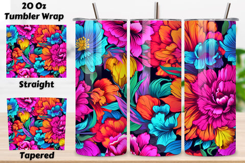 3D Luminous Flower Tumbler wrap, Seamless PNG Wrap, 3D Neon Floral Fantasy Tumbler wrap, Seamless Wrap PNG Sublimation FloridPrintables 