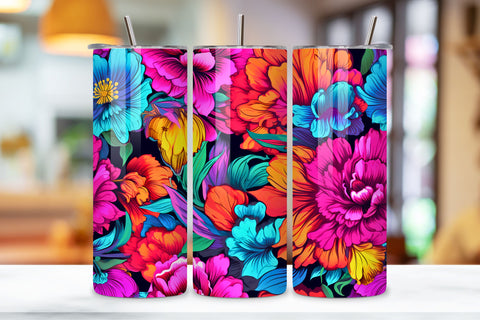 3D Luminous Flower Tumbler wrap, Seamless PNG Wrap, 3D Neon Floral Fantasy Tumbler wrap, Seamless Wrap PNG Sublimation FloridPrintables 