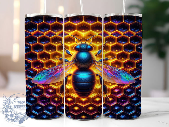 3D Luminous Glowing Bee Tumbler, Glowing Bee Pattern, Seamless Bee Design, 20Oz Sublimation Wrap, Neon Bee Texture, Luminous Honeybee Art, Tumbler Sublimation Sublimation ToriDesigns 