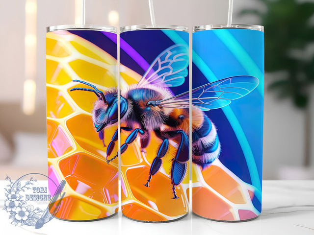 3D Luminous Glowing Bee Tumbler, Glowing Bee Pattern, Seamless Bee Design, 20Oz Sublimation Wrap, Neon Bee Texture, Luminous Honeybee Art, Tumbler Sublimation Sublimation ToriDesigns 
