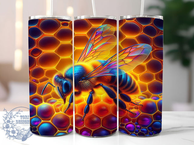 3D Luminous Glowing Bee Tumbler, Glowing Bee Pattern, Seamless Bee Design, 20Oz Sublimation Wrap, Neon Bee Texture, Luminous Honeybee Art, Tumbler Sublimation Sublimation ToriDesigns 