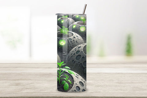 3D Lunar Agriculture Seamless Tumbler Wrap - Moon Soil Textures & Glowing Plants, 20 oz Skinny Sublimation PNG, seamless design, skinny tumbler, sublimation tumbler, tumbler design Sublimation FloridPrintables 