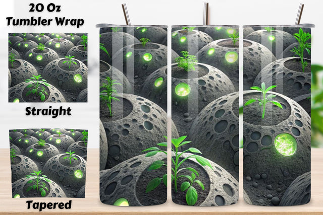 3D Lunar Agriculture Seamless Tumbler Wrap - Moon Soil Textures & Glowing Plants, 20 oz Skinny Sublimation PNG, seamless design, skinny tumbler, sublimation tumbler, tumbler design Sublimation FloridPrintables 