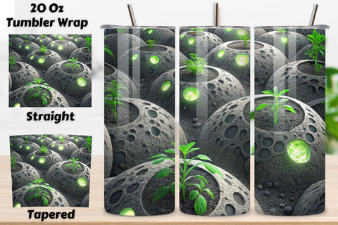 3D Lunar Agriculture Seamless Tumbler Wrap - Moon Soil Textures & Glowing Plants, 20 oz Skinny Sublimation PNG, seamless design, skinny tumbler, sublimation tumbler, tumbler design Sublimation FloridPrintables 