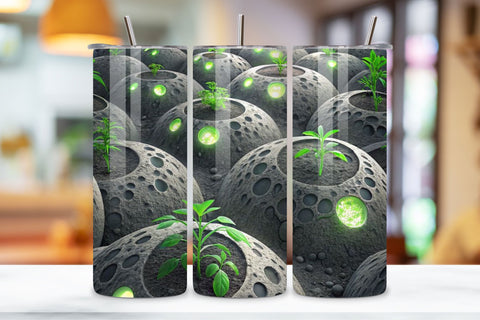 3D Lunar Agriculture Seamless Tumbler Wrap - Moon Soil Textures & Glowing Plants, 20 oz Skinny Sublimation PNG, seamless design, skinny tumbler, sublimation tumbler, tumbler design Sublimation FloridPrintables 