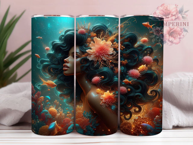 3D Magical Black Mermaid Tumbler, Magical Ocean Wrap, Fantasy Mermaid Cup, Artistic Sublimation Design, Unique Gift Tumbler, Sweet Mermaid Wrap, Adorable 3D Cup Sublimation Li Zamperini 
