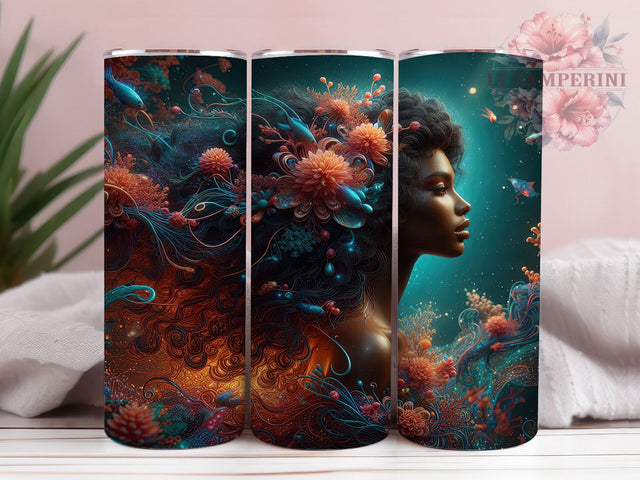 3D Magical Black Mermaid Tumbler, Magical Ocean Wrap, Fantasy Mermaid Cup, Artistic Sublimation Design, Unique Gift Tumbler, Sweet Mermaid Wrap, Adorable 3D Cup Sublimation Li Zamperini 