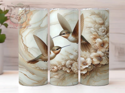 3D Marble Floral Hummingbird Tumbler, Floral Marble Wrap, Elegant Bird Design, Sublimation Cup, 20oz Skinny Tumbler, Nature Inspired Drinkware, Marble Floral Style Sublimation Lara' s Designs 