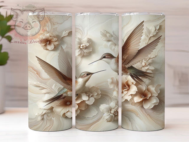 3D Marble Floral Hummingbird Tumbler, Floral Marble Wrap, Elegant Bird Design, Sublimation Cup, 20oz Skinny Tumbler, Nature Inspired Drinkware, Marble Floral Style Sublimation Lara' s Designs 