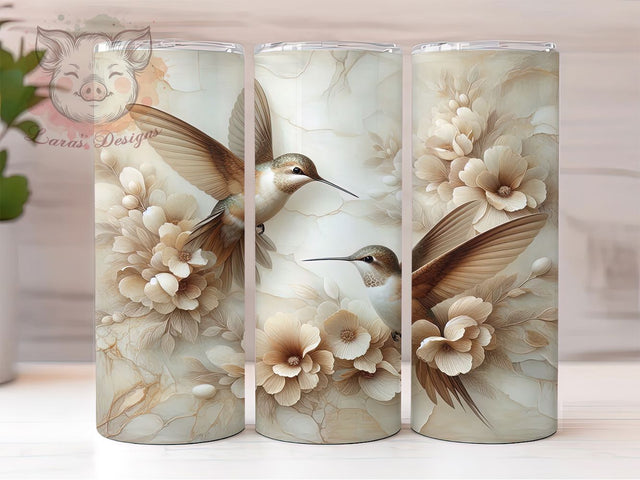 3D Marble Floral Hummingbird Tumbler, Floral Marble Wrap, Elegant Bird Design, Sublimation Cup, 20oz Skinny Tumbler, Nature Inspired Drinkware, Marble Floral Style Sublimation Lara' s Designs 