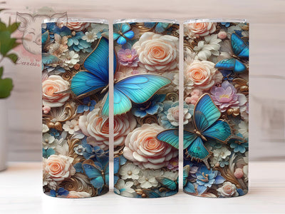 3D Marble Rose Butterfly 20oz Tumbler, Marble Butterfly Cup Wrap, Roses Floral Design, Sublimation Tumbler Wrap, 20Oz Tumbler Design, Elegant Butterfly Cup, Artistic Marble Floral Wrap Sublimation Lara' s Designs 