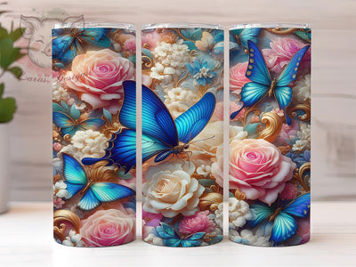 3D Marble Rose Butterfly 20oz Tumbler, Marble Butterfly Cup Wrap, Roses Floral Design, Sublimation Tumbler Wrap, 20Oz Tumbler Design, Elegant Butterfly Cup, Artistic Marble Floral Wrap Sublimation Lara' s Designs 