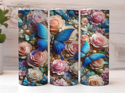 3D Marble Rose Butterfly 20oz Tumbler, Marble Butterfly Cup Wrap, Roses Floral Design, Sublimation Tumbler Wrap, 20Oz Tumbler Design, Elegant Butterfly Cup, Artistic Marble Floral Wrap Sublimation Lara' s Designs 