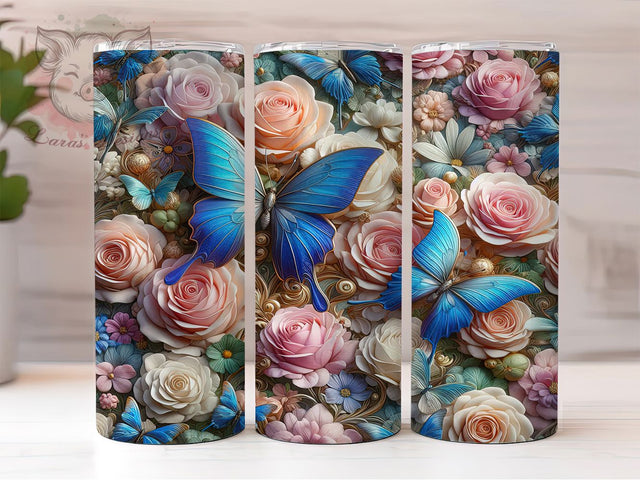 3D Marble Rose Butterfly 20oz Tumbler, Marble Butterfly Cup Wrap, Roses Floral Design, Sublimation Tumbler Wrap, 20Oz Tumbler Design, Elegant Butterfly Cup, Artistic Marble Floral Wrap Sublimation Lara' s Designs 