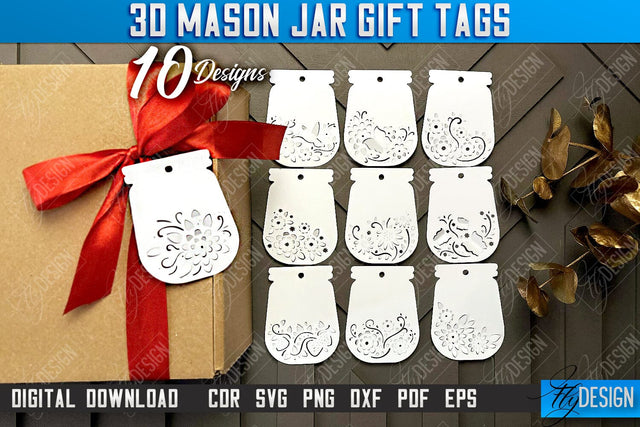 3D Mason Jar Gift Tags Bundle | Paper Jar Gift Tags | Holiday Jar Gift Tags | SVG Files SVG Fly Design 