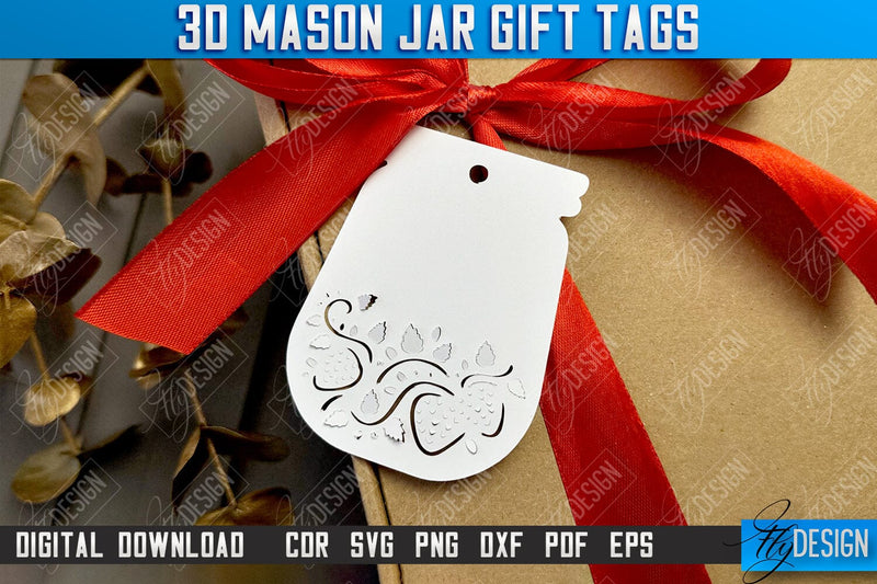 3D Mason Jar Gift Tags | Paper Jar Gift Tags | Holiday Jar Gift Tags | SVG File SVG Fly Design 