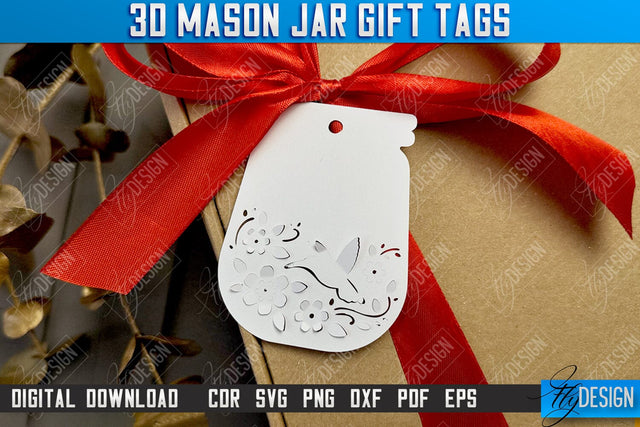 3D Mason Jar Gift Tags | Paper Jar Gift Tags | Holiday Jar Gift Tags | SVG File SVG Fly Design 