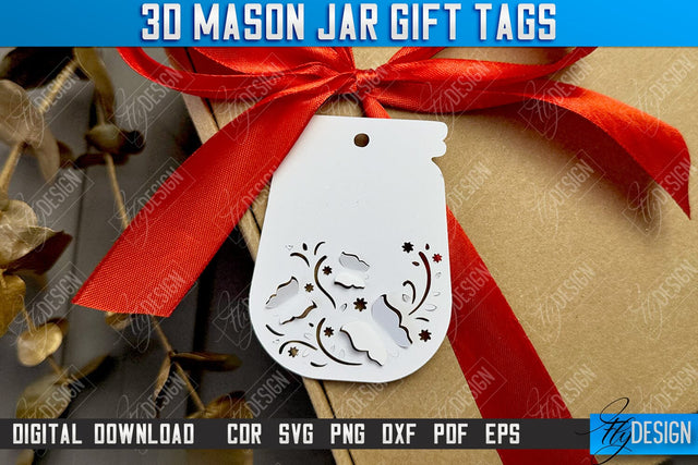 3D Mason Jar Gift Tags | Paper Jar Gift Tags | Holiday Jar Gift Tags | SVG File SVG Fly Design 