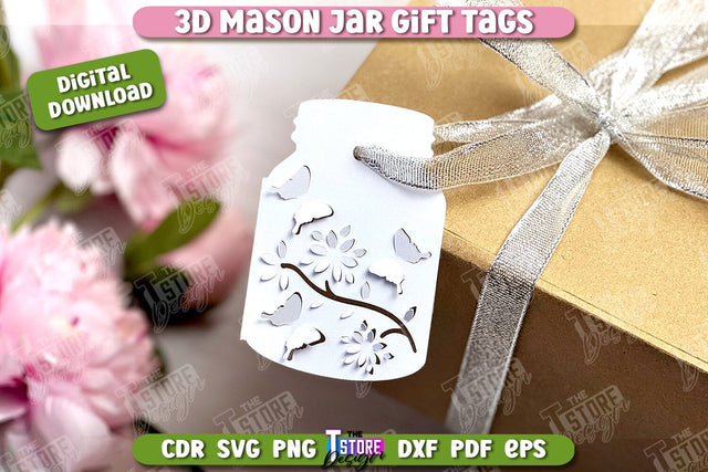 3D Mason Jar Gift Tags | Paper Jar Gift Tags | Holiday Jar Gift Tags | SVG File SVG The T Store Design 