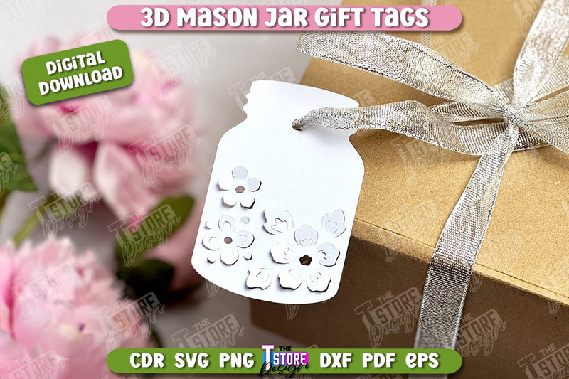 3D Mason Jar Gift Tags | Paper Jar Gift Tags | Holiday Jar Gift Tags | SVG File SVG The T Store Design 