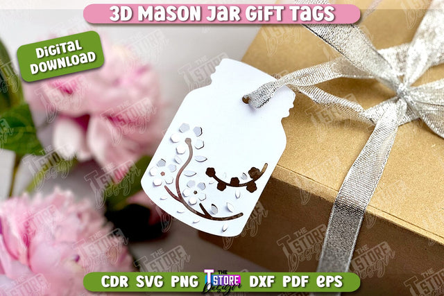 3D Mason Jar Gift Tags | Paper Jar Gift Tags | Holiday Jar Gift Tags | SVG File SVG The T Store Design 