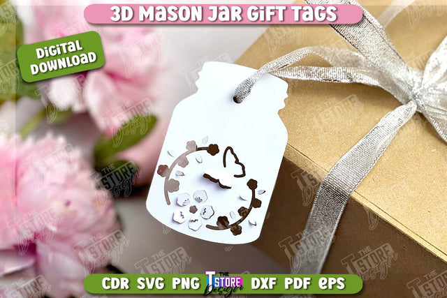 3D Mason Jar Gift Tags | Paper Jar Gift Tags | Holiday Jar Gift Tags | SVG File SVG The T Store Design 