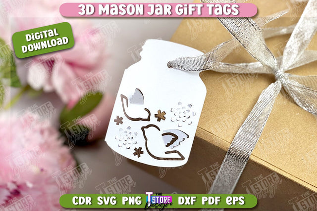 3D Mason Jar Gift Tags | Paper Jar Gift Tags | Holiday Jar Gift Tags | SVG File SVG The T Store Design 