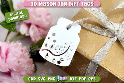 3D Mason Jar Gift Tags | Paper Jar Gift Tags | Holiday Jar Gift Tags | SVG File SVG The T Store Design 