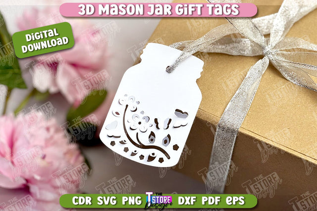3D Mason Jar Gift Tags | Paper Jar Gift Tags | Holiday Jar Gift Tags | SVG File SVG The T Store Design 