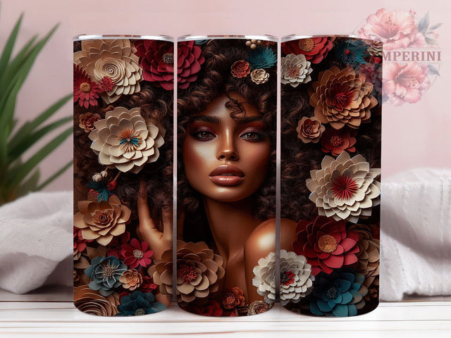 3D Melanin Black Queen Tumbler, 3D Black Woman Sublimation Design, Afrocentric Queen Art, 20oz Queen Tumbler, Whimsical Afro Mug, Stylish Queen Cup, Bold Melanin Wrap Sublimation Li Zamperini 