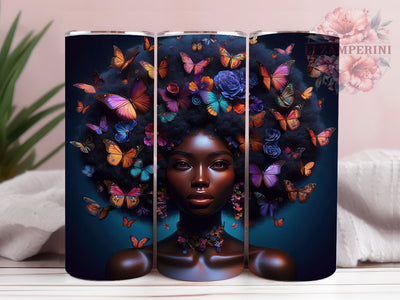 3D Melanin Butterfly Queen Tumbler, African American, Melanin Beauty, Black Girl Queen, Butterfly Theme, Tumbler Wrap, Sublimation Design Sublimation Li Zamperini 