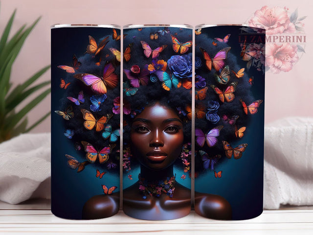 3D Melanin Butterfly Queen Tumbler, African American, Melanin Beauty, Black Girl Queen, Butterfly Theme, Tumbler Wrap, Sublimation Design Sublimation Li Zamperini 