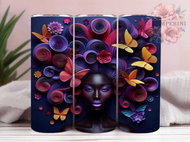 3D Melanin Butterfly Queen Tumbler, African American, Melanin Beauty, Black Girl Queen, Butterfly Theme, Tumbler Wrap, Sublimation Design Sublimation Li Zamperini 