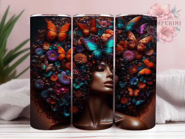 3D Melanin Butterfly Queen Tumbler, African American, Melanin Beauty, Black Girl Queen, Butterfly Theme, Tumbler Wrap, Sublimation Design Sublimation Li Zamperini 