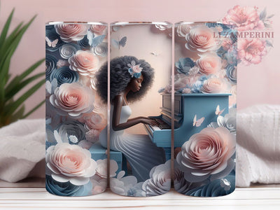 3D Melanin Queen Tumbler, Melanin Queen, Afro Girl, Piano Art, Sublimation Art, 20oz Tumbler, Bold Design Sublimation Li Zamperini 