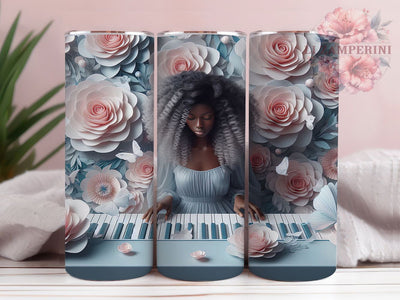 3D Melanin Queen Tumbler, Melanin Queen, Afro Girl, Piano Art, Sublimation Art, 20oz Tumbler, Bold Design Sublimation Li Zamperini 