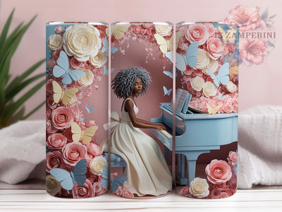 3D Melanin Queen Tumbler, Melanin Queen, Afro Girl, Piano Art, Sublimation Art, 20oz Tumbler, Bold Design Sublimation Li Zamperini 