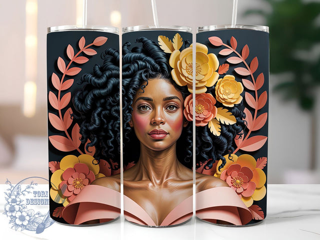 3D Melanin Woman Tumbler, Melanin Woman, Artistic Wrap, Sublimation Art, 20oz Tumbler, Bold Design, Stylish Pattern Sublimation ToriDesigns 