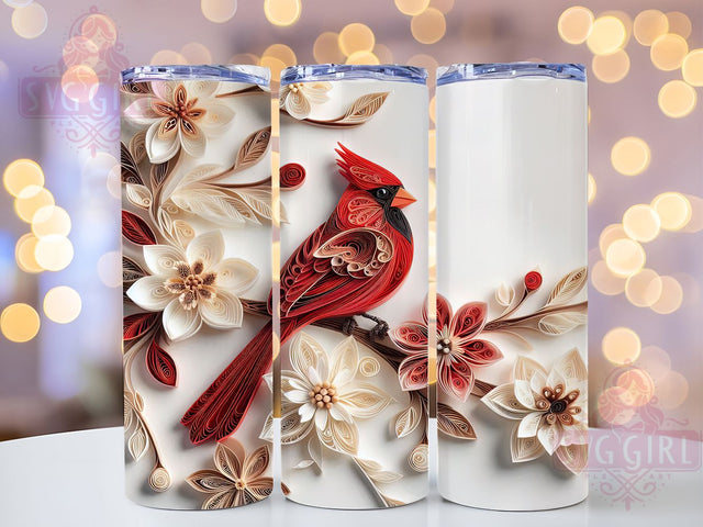3D Memorial Cardinal Bird Tumbler, 3D Cardinal Wrap, Floral Bird Tumbler, Nature Lover Gift, Red Bird Sublimation, Memorial Cardinal Tumbler, Birdwatcher Gift Sublimation SvggirlplusArt 