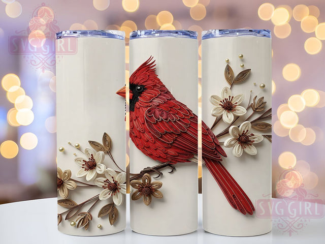 3D Memorial Cardinal Bird Tumbler, 3D Cardinal Wrap, Floral Bird Tumbler, Nature Lover Gift, Red Bird Sublimation, Memorial Cardinal Tumbler, Birdwatcher Gift Sublimation SvggirlplusArt 