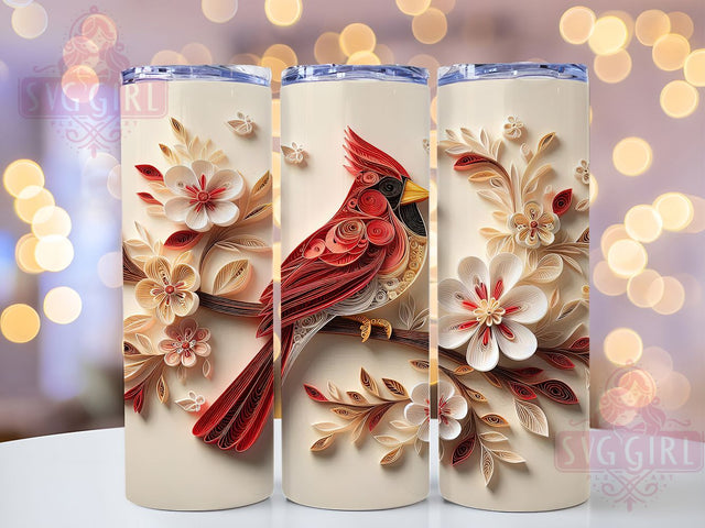 3D Memorial Cardinal Bird Tumbler, 3D Cardinal Wrap, Floral Bird Tumbler, Nature Lover Gift, Red Bird Sublimation, Memorial Cardinal Tumbler, Birdwatcher Gift Sublimation SvggirlplusArt 