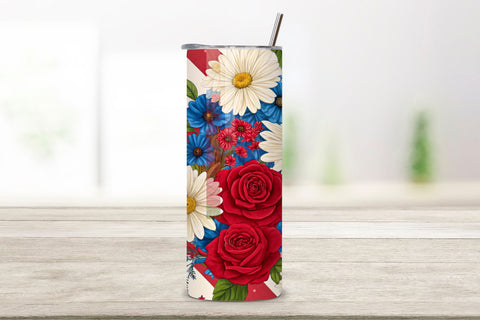 3D Memorial Day Floral Seamless Tumbler Wrap, Patriotic Flowers and Stars, seamless tumbler wrap, patriotic floral design, memorial day wrap, watercolor star design, 20oz skinny tumbler, tapered tumbler wrap Sublimation FloridPrintables 