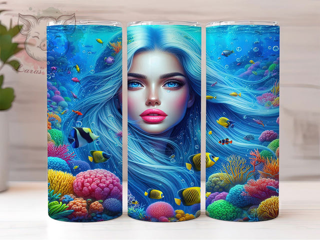 3D Mermaid Ocean Fantasy Tumbler Wrap, Ocean Tumbler Wrap, Under The Sea Sublimation, Fantasy Mermaid Design, Sea Life Tumbler, Mermaid Scale Wrap, Beach Theme Tumbler Design Sublimation Lara' s Designs 