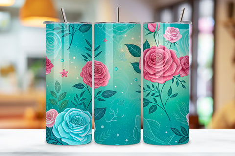 3D Mermaid Rose Seamless Tumbler Wrap, Turquoise and Pink Roses, seamless tumbler wrap, mermaid rose design, turquoise floral wrap, pink turquoise roses, watercolor mermaid design, 20oz skinny tumbler, tapered tumbler wrap Sublimation FloridPrintables 