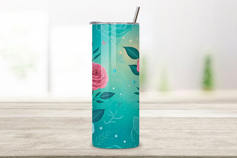 3D Mermaid Rose Seamless Tumbler Wrap, Turquoise and Pink Roses, seamless tumbler wrap, mermaid rose design, turquoise floral wrap, pink turquoise roses, watercolor mermaid design, 20oz skinny tumbler, tapered tumbler wrap Sublimation FloridPrintables 
