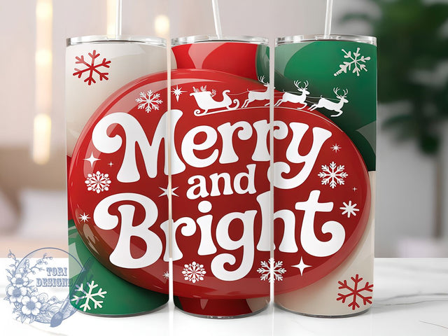 3D Merry and Bright Christmas Tumbler, 3D Inflated Sublimation Design, Festive Holiday Art, 20oz Xmas Tumbler, Whimsical Christmas Mug, Stylish Holiday Cup, Bold Christmas Wrap Sublimation ToriDesigns 