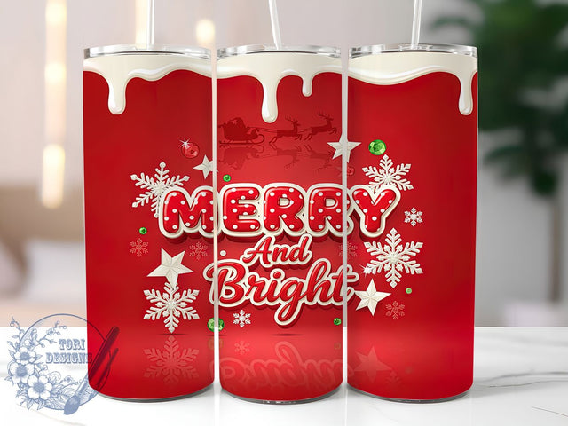 3D Merry and Bright Christmas Tumbler, 3D Inflated Sublimation Design, Festive Holiday Art, 20oz Xmas Tumbler, Whimsical Christmas Mug, Stylish Holiday Cup, Bold Christmas Wrap Sublimation ToriDesigns 