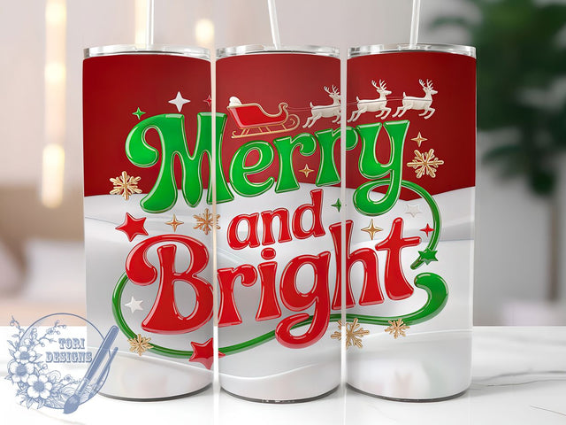3D Merry and Bright Christmas Tumbler, 3D Inflated Sublimation Design, Festive Holiday Art, 20oz Xmas Tumbler, Whimsical Christmas Mug, Stylish Holiday Cup, Bold Christmas Wrap Sublimation ToriDesigns 
